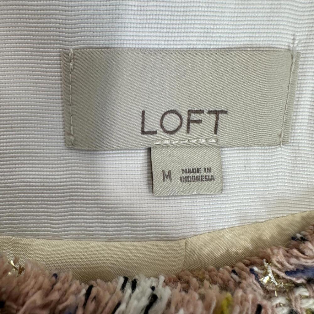Loft Sz M Pink Gold Metallic Tweed Blazer Frayed Hem Corpcore Office Work Easter - Picture 4 of 6
